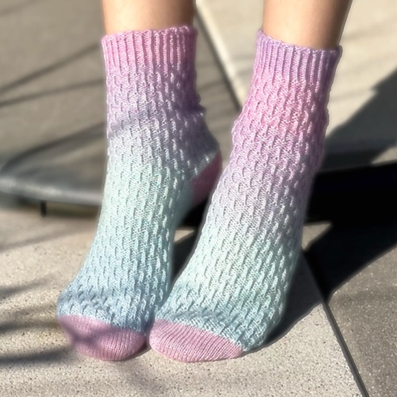 Handmade Accessories - Handmade Merino Knit Socks - Ombré Pink & Blue